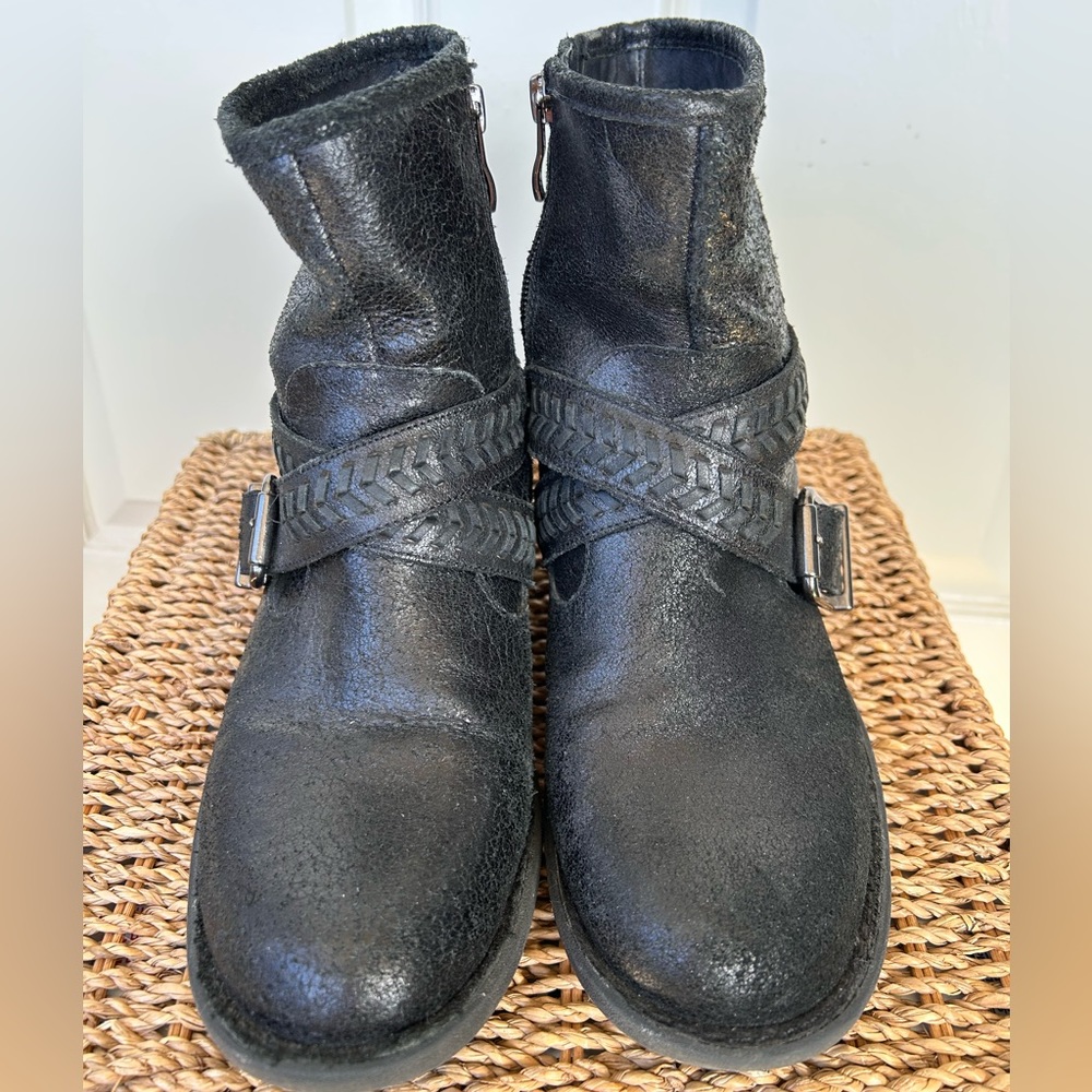 Nurture Black Distressed‎ Leather Moto Boots Size 8M